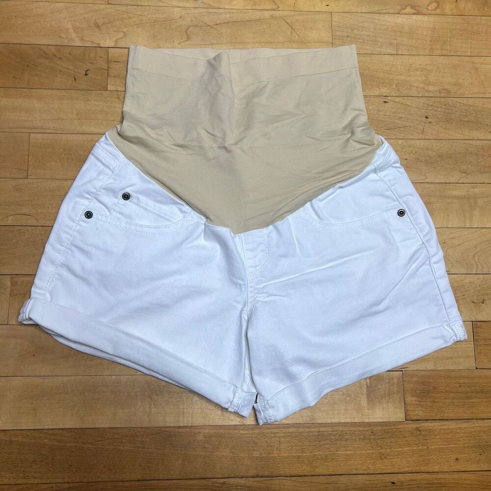 A: glow Maternity Boyfriend Shorts in White, Beige Belly Band,  Women’s 4 - Picture 11 of 11
